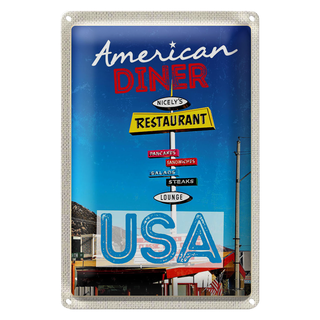 Blechschild Reise 20x30cm USA Restaurant Pancakes Steaks Salat