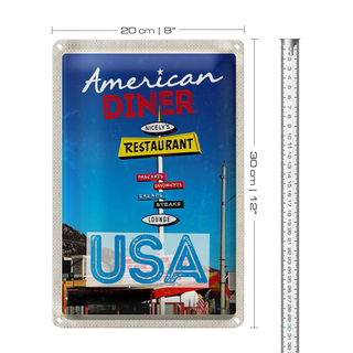 Blechschild Reise 20x30cm USA Restaurant Pancakes Steaks Salat