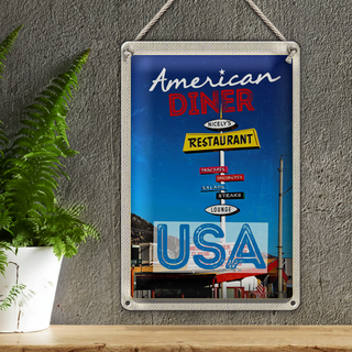 Blechschild Reise 20x30cm USA Restaurant Pancakes Steaks Salat