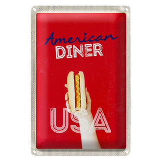 Blechschild Reise 20x30cm Amerika USA Hot Dog Fast Food Gericht