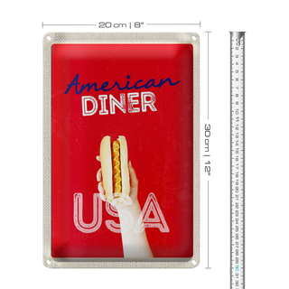 Blechschild Reise 20x30cm Amerika USA Hot Dog Fast Food Gericht