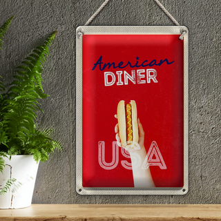 Blechschild Reise 20x30cm Amerika USA Hot Dog Fast Food Gericht