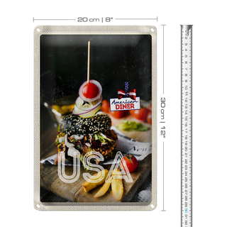 Blechschild Reise 20x30cm Amerika Burger Fast Food Gerichte