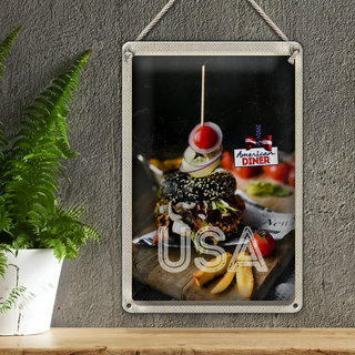 Blechschild Reise 20x30cm Amerika Burger Fast Food Gerichte
