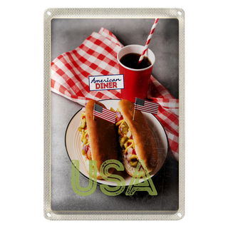 Blechschild Reise 20x30cm Amerika USA Hot Dog Gurken Senf Cola