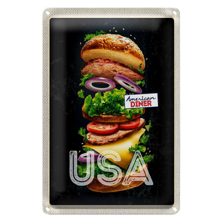 Blechschild Reise 20x30cm Amerika USA Burger Tomaten Gemälde