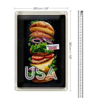 Blechschild Reise 20x30cm Amerika USA Burger Tomaten Gemälde