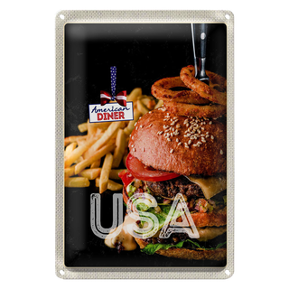 Blechschild Reise 20x30cm USA Burger Pommes Zwiebelringe essen