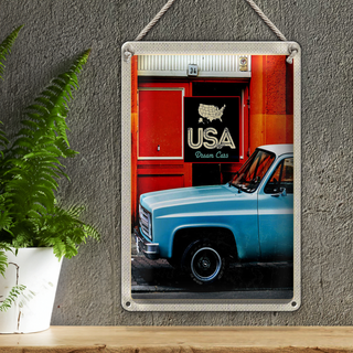 Blechschild Reise 20x30cm USA Oldtimer Dram Cars blau Amerika