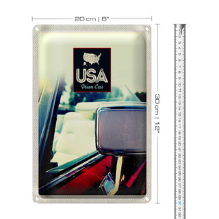 Blechschild Reise 20x30cm Amerika Fahrzeug Spiegel rot Gemälde