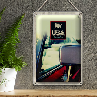 Blechschild Reise 20x30cm Amerika Fahrzeug Spiegel rot Gemälde