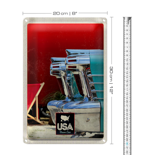 Blechschild Reise 20x30cm Amerika Oldtimer blau silber Urlaub