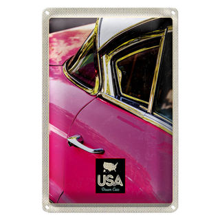 Blechschild Reise 20x30cm Amerika Oldtimer rosa silber Urlaub