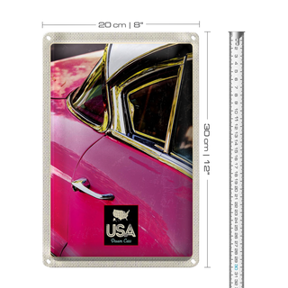 Blechschild Reise 20x30cm Amerika Oldtimer rosa silber Urlaub
