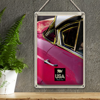 Blechschild Reise 20x30cm Amerika Oldtimer rosa silber Urlaub