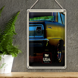 Blechschild Reise 20x30cm Amerika Oldtimer USA gelb Urlaub