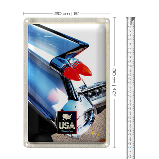 Blechschild Reise 20x30cm Amerika Oldtimer Lichter weiß