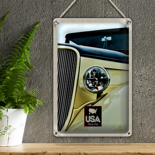 Blechschild Reise 20x30cm Amerika Oldtimer beige Lampe Urlaub