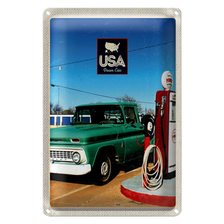 Blechschild Reise 20x30cm Amerika Oldtimer Tanksäule PKW
