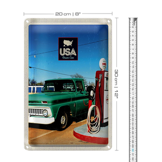 Blechschild Reise 20x30cm Amerika Oldtimer Tanksäule PKW