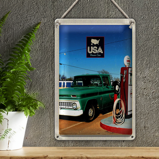 Blechschild Reise 20x30cm Amerika Oldtimer Tanksäule PKW