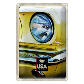 Blechschild Reise 20x30cm Amerika Oldtimer Scheinwerfer gelb