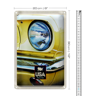Blechschild Reise 20x30cm Amerika Oldtimer Scheinwerfer gelb