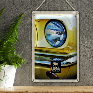 Blechschild Reise 20x30cm Amerika Oldtimer Scheinwerfer gelb