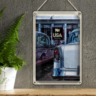 Blechschild Reise 20x30cm Amerika Oldtimer 90er silber Dram Cars