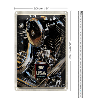 Blechschild Reise 20x30cm Amerika Oldtimer silber Motor 90er