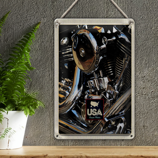 Blechschild Reise 20x30cm Amerika Oldtimer silber Motor 90er