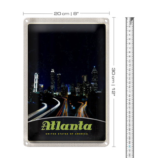 Blechschild Reise 20x30cm Atlanta Amerika Stadt Straße Gebäude