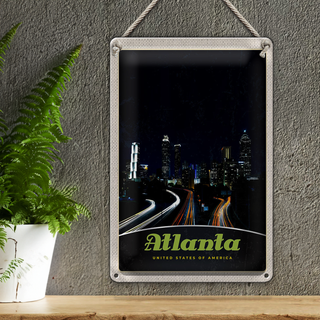 Blechschild Reise 20x30cm Atlanta Amerika Stadt Straße Gebäude
