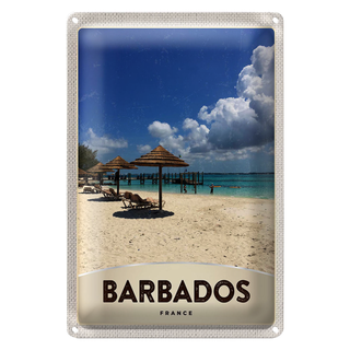 Blechschild Reise 20x30cm Barbados Insel Frankreich Meer Strand