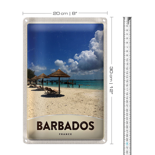 Blechschild Reise 20x30cm Barbados Insel Frankreich Meer Strand