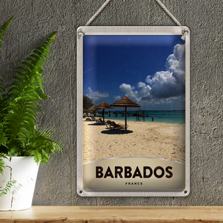 Blechschild Reise 20x30cm Barbados Insel Frankreich Meer Strand
