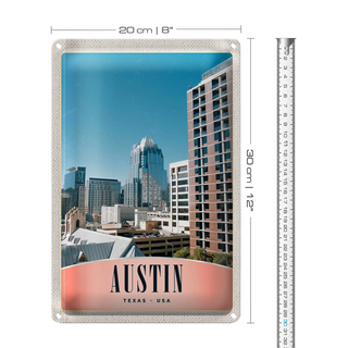 Blechschild Reise 20x30cm Austin Texas Amerika Hochhaus Gebäude