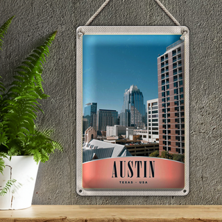 Blechschild Reise 20x30cm Austin Texas Amerika Hochhaus Gebäude