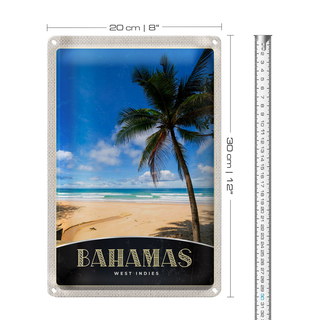 Blechschild Reise 20x30cm Bahamas West Indien Strand Palme