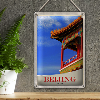 Blechschild Reise 20x30cm Beijing China Haus bunt traditionell