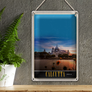 Blechschild Reise 20x30cm Calcutta Indien Meer Architektur Trip