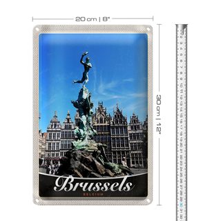 Blechschild Reise 20x30cm Belgien Brüssel Antwerpen Skulptur