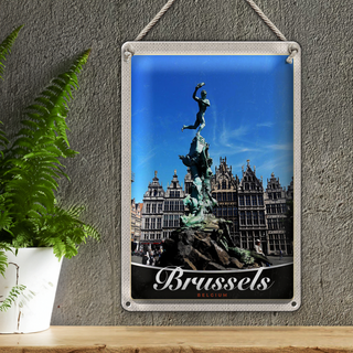 Blechschild Reise 20x30cm Belgien Brüssel Antwerpen Skulptur