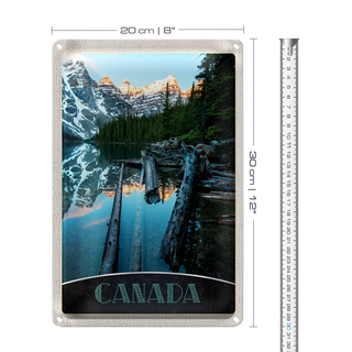Blechschild Reise 20x30cm Kanada Winter Schnee Natur Wald Fluss