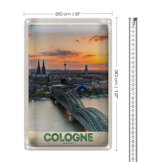Blechschild Reise 20x30cm Köln Deutschlan Stadttrip Dom Brücke