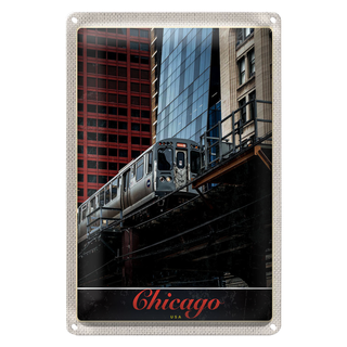 Blechschild Reise 20x30cm Chicago USA Amerika Bahn Hochaus