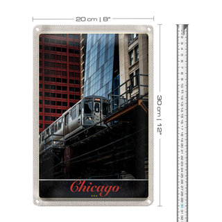Blechschild Reise 20x30cm Chicago USA Amerika Bahn Hochaus