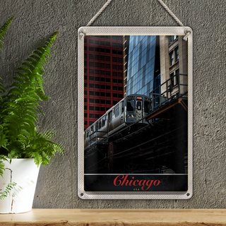 Blechschild Reise 20x30cm Chicago USA Amerika Bahn Hochaus