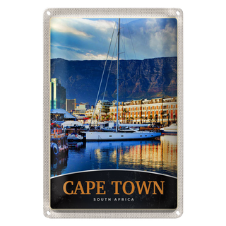 Blechschild Reise 20x30cm Kapstadt Südafrika Yacht Gebirge Meer