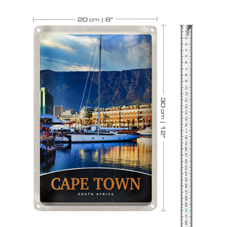 Blechschild Reise 20x30cm Kapstadt Südafrika Yacht Gebirge Meer